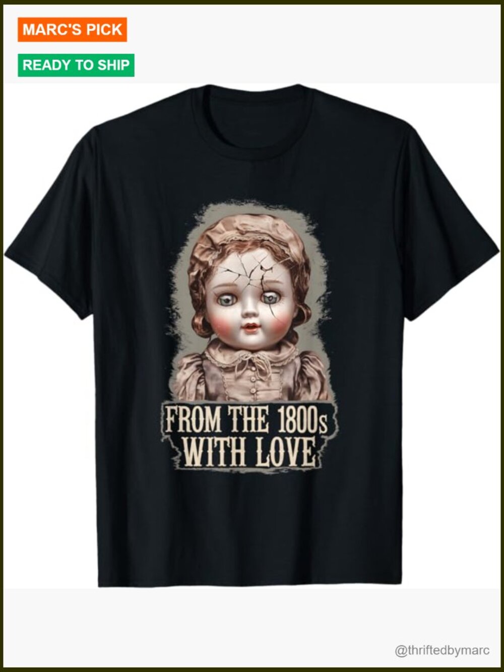 Vintage Porcelain Doll T-Shirt - Antique Scary Horror Art Tee